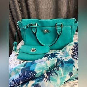 Turquoise bundle for sale… purse, wallet and scarf from Charmin Charlie’s